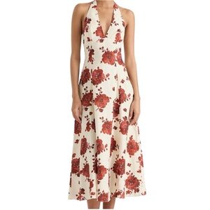 Faithfull The Brand Linen Marais Midi Dress  Cecile Floral Garnet Size 6